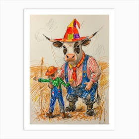 Cow And A Boy Art Print