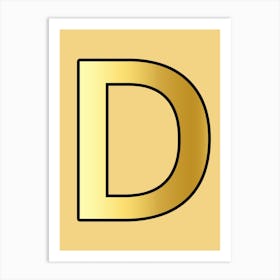Letter D Gold Alphabet Yellow Art Print