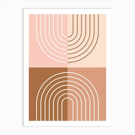 Abstract Rainbow Line and Blocks II in Brown Beige Peach Midcentury Modern Poster