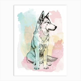 Husky Dog Pastel Line Watercolour Illustration  3 Art Print
