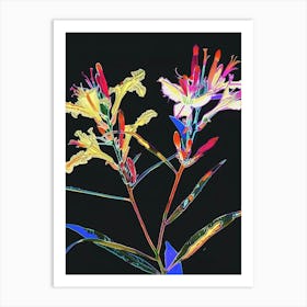 Neon Flowers On Black Statice 3 Art Print