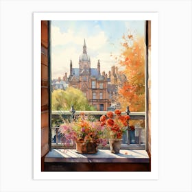Window View Of Dublin Ireland In Autumn Fall, Watercolour 1 Art Print