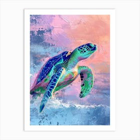 Colourful Textured Painting Of A Sea Turtle 1 Art Print