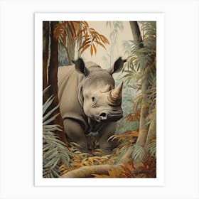 Rhino In The Forest With The Orange Leaves Art Print