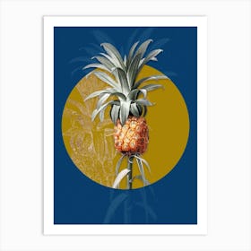 Vintage Botanical Pineapple on Circle Yellow on Blue n.0165 Art Print