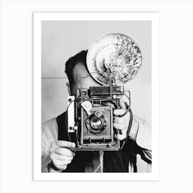 Man With A Camera, Photographer, Vintage Black and White Old Photo Art Print