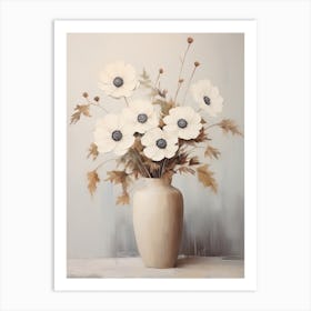 Anemone, Autumn Fall Flowers Sitting In A White Vase, Farmhouse Style 3 Art Print