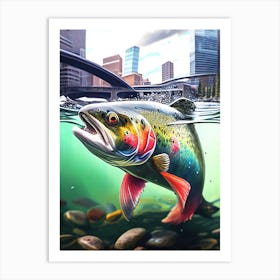 Trout Surfacing Calgary Bow River- Rainbow Trout Art Print