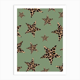 Leopard Print Stars on Green Art Print