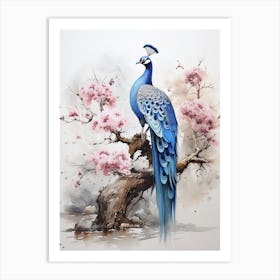 Peacock, Japanese Brush Painting, Ukiyo E, Minimal 5 Art Print