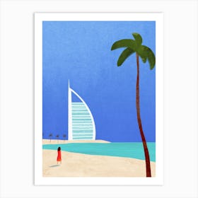 Dubai Vintage Travel Poster, Burj Al Arab Minimalist Beach Art Print