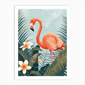 American Flamingo And Frangipani Minimalist Illustration 1 Art Print