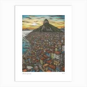 Rio De Janeiro Brazil Drawing Pencil Style 1 Travel Poster Art Print