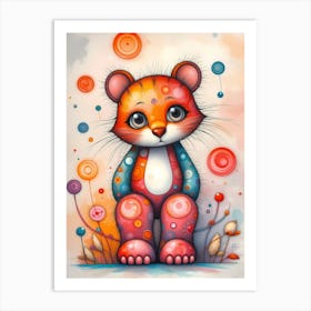 The Colourful Sitting Teddy Bear Art Print