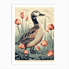 Vintage Bird Linocut Duck 2 Art Print