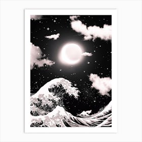 The Great Wave Of Kanagawa Black And White Art Print