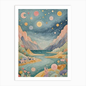 Whimsical Night Sky Lake Art Print