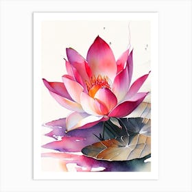 Red Lotus Watercolour 2 Art Print