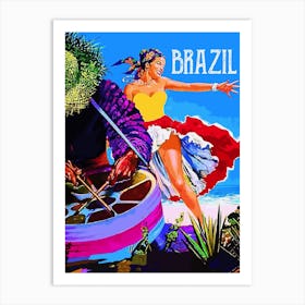 Brazil, Beautiful Dancer On The Beach Art Print