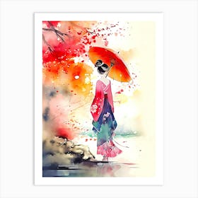 Japanese woman with umbrella Art Print