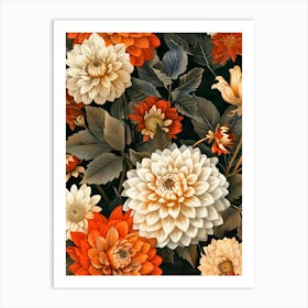 Dahlias Wallpaper Inspired by William Morris Art Print