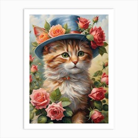 Floral Cat In A Hat Art Print