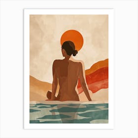 Nude Woman In The Water, Boho Art Print