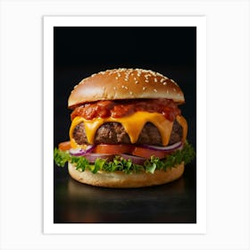 Hamburger On Black Background Art Print