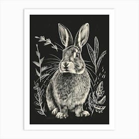 Florida White Blockprint Rabbit Illustration 2 Art Print
