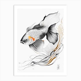 Utsurimono , Koi Fish Minimal Line Drawing Art Print