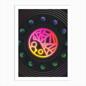 Neon Geometric Glyph in Pink and Yellow Circle Array on Black n.0294 Art Print