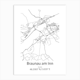 Braunau Am Inn,Austria Minimalist Map Art Print