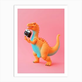 Pastel Toy Dinosaur Taking A Photo On An Analogue Camera 1 Art Print