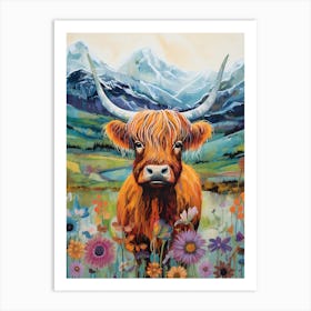 Colourful Highland Cow Portrait 1 Art Print