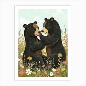 American Black Bear Two Bears Playing Together Storybook Illustration 1 Art Print