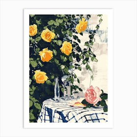 Roses Flowers On A Table   Contemporary Illustration 3 Art Print