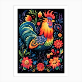Folk Bird Illustration Rooster 2 Art Print
