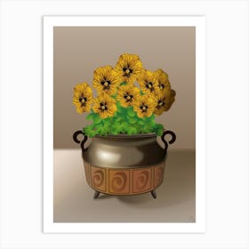 Yellow Viola Flowers In A Copper Pot Art Print