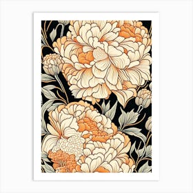 Cut Flowers Of  Peonies Orange 3 Drawing Art Print