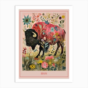 Floral Animal Painting Bison 2 Poster Art Print