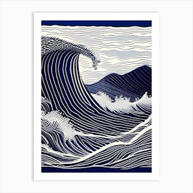 Waves Waterscape Linocut 2 Art Print