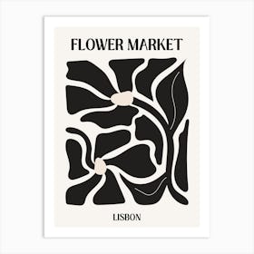 B&W Flower Market Poster Lisbon Art Print
