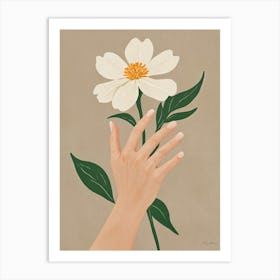 Hand And White Flower Art Print