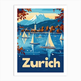 Aihrgdesign A 1970s Inspired Travel Poster For Zurich Art Print