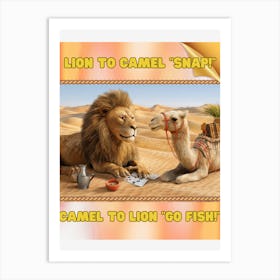 Lion and Camel Card Game Art Print