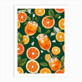 Aperol Spritz Pattern Cocktail Oranges Kitchen Art Art Print (14) Art Print