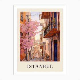 Istanbul Turkey 3 Vintage Pink Travel Illustration Poster Art Print