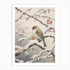 Winter Bird Painting Sparrow 3 Art Print