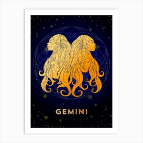 Gemini Zodiac Sign — Zodiac golden sign Art Print