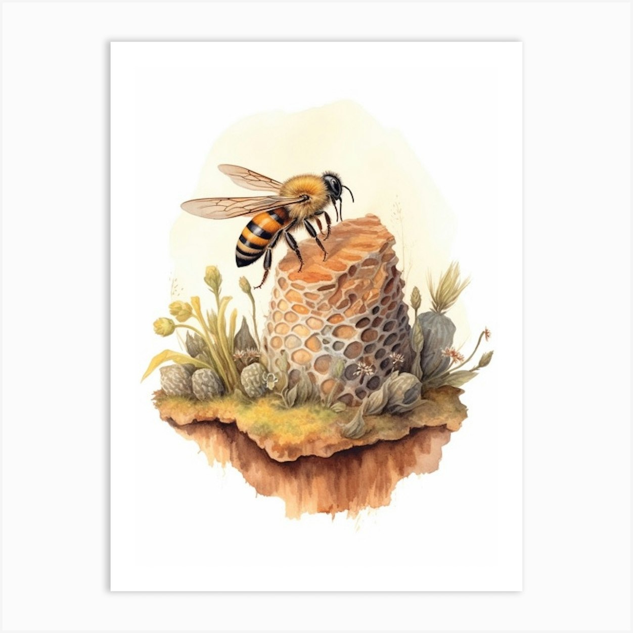 Digger Bee Beehive Watercolour Illustration 4 Art Print by Flora  Expressions - Fy